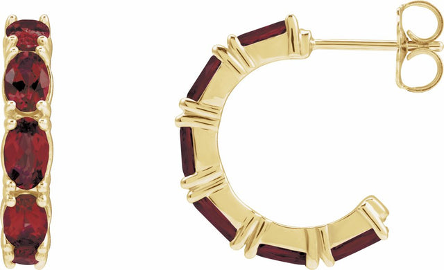 14K Yellow Natural Mozambique Garnet Hoop Earrings