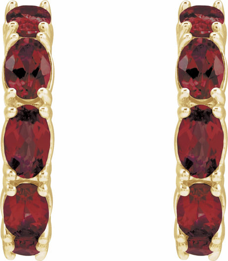 14K Yellow Natural Mozambique Garnet Hoop Earrings