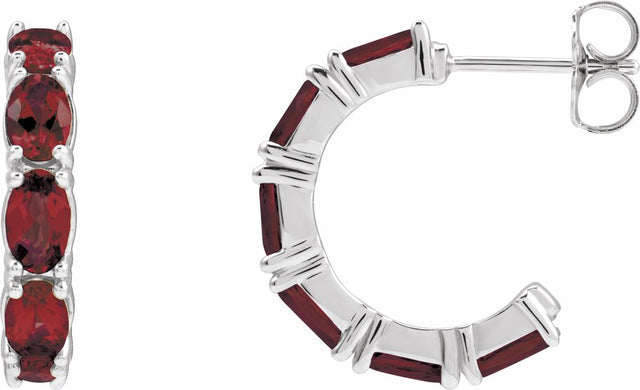 14K White Natural Mozambique Garnet Hoop Earrings