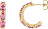 14K Yellow Natural Pink Tourmaline Hoop Earrings