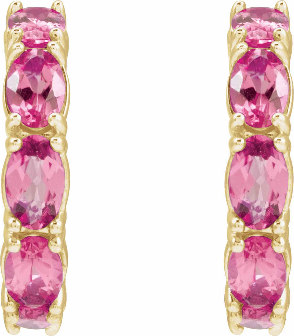 14K Yellow Gold Natural Pink Tourmaline 18.2 mm Hoop Earrings