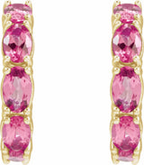 14K Yellow Gold Natural Pink Tourmaline 18.2 mm Hoop Earrings