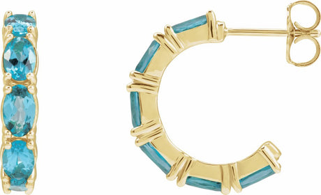 14K Yellow Gold Natural Blue Zircon 18.2 mm Hoop Earrings
