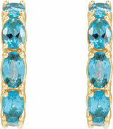 14K Yellow Gold Natural Blue Zircon 18.2 mm Hoop Earrings
