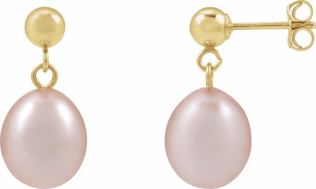 14K Yellow Cultured Pink Freshwater Pearl Earrings