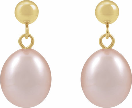 14K Yellow Cultured Pink Freshwater Pearl Earrings