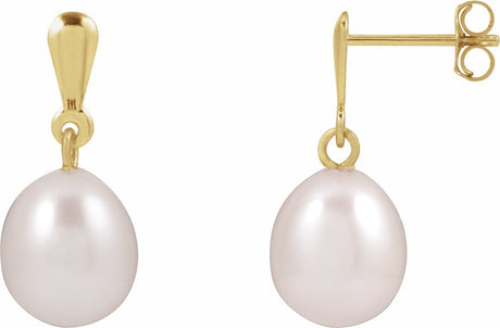 14K Yellow Cultured White Freshwater Pearl Earrings