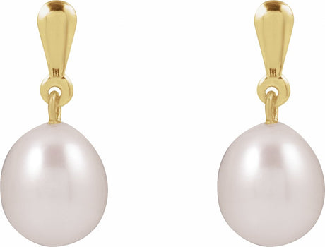 14K Yellow Cultured White Freshwater Pearl Earrings