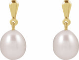14K Yellow Gold Cultured White Freshwater Pearl Earrings