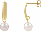 14K Yellow Cultured White Freshwater Pearl Earrings