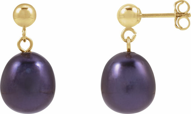 14K Yellow Cultured Black Freshwater Pearl Earrings