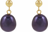 14K Yellow Cultured Black Freshwater Pearl Earrings