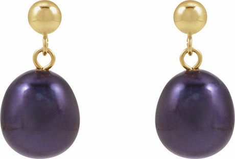 14K Yellow Cultured Black Freshwater Pearl Earrings