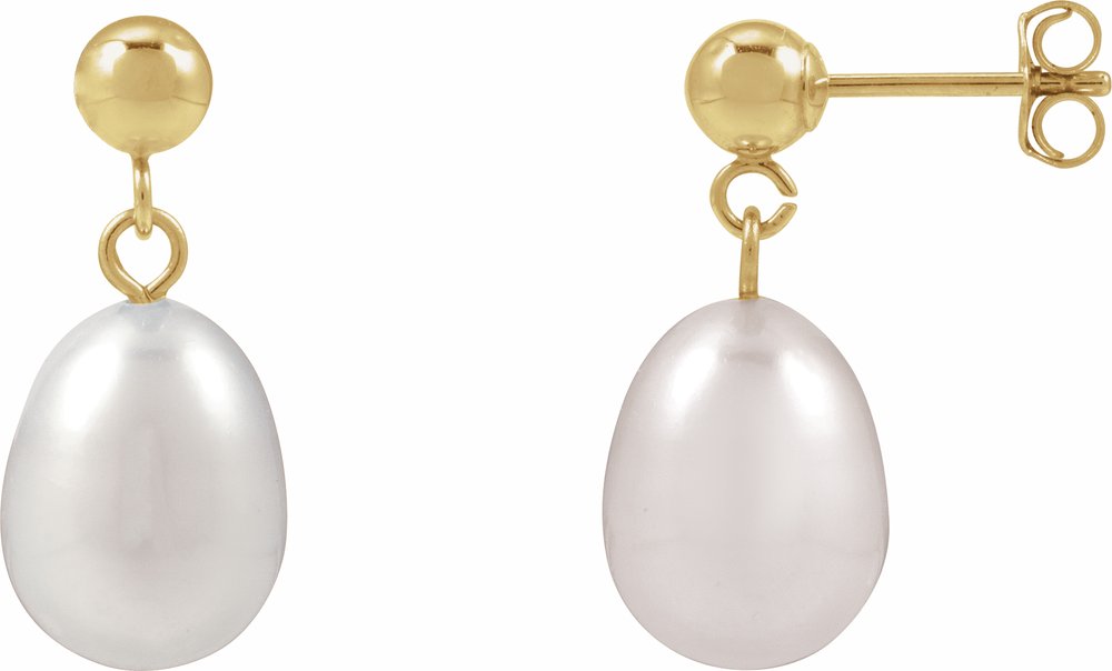 14K Yellow Gold Cultured White Freshwater Pearl Earrings