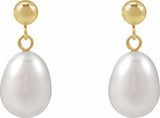 14K Yellow Gold Cultured White Freshwater Pearl Earrings
