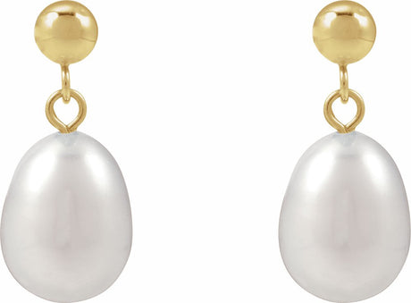 14K Yellow Gold Cultured White Freshwater Pearl Earrings
