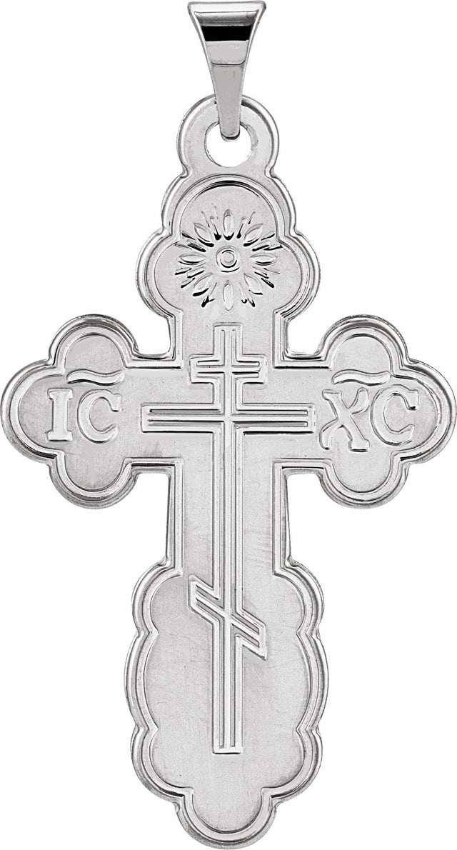 14K White Gold 26x17 mm Orthodox Cross Pendant