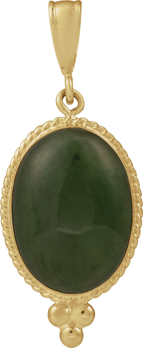 14K Yellow Natural Nephrite Jade Cabochon Pendant