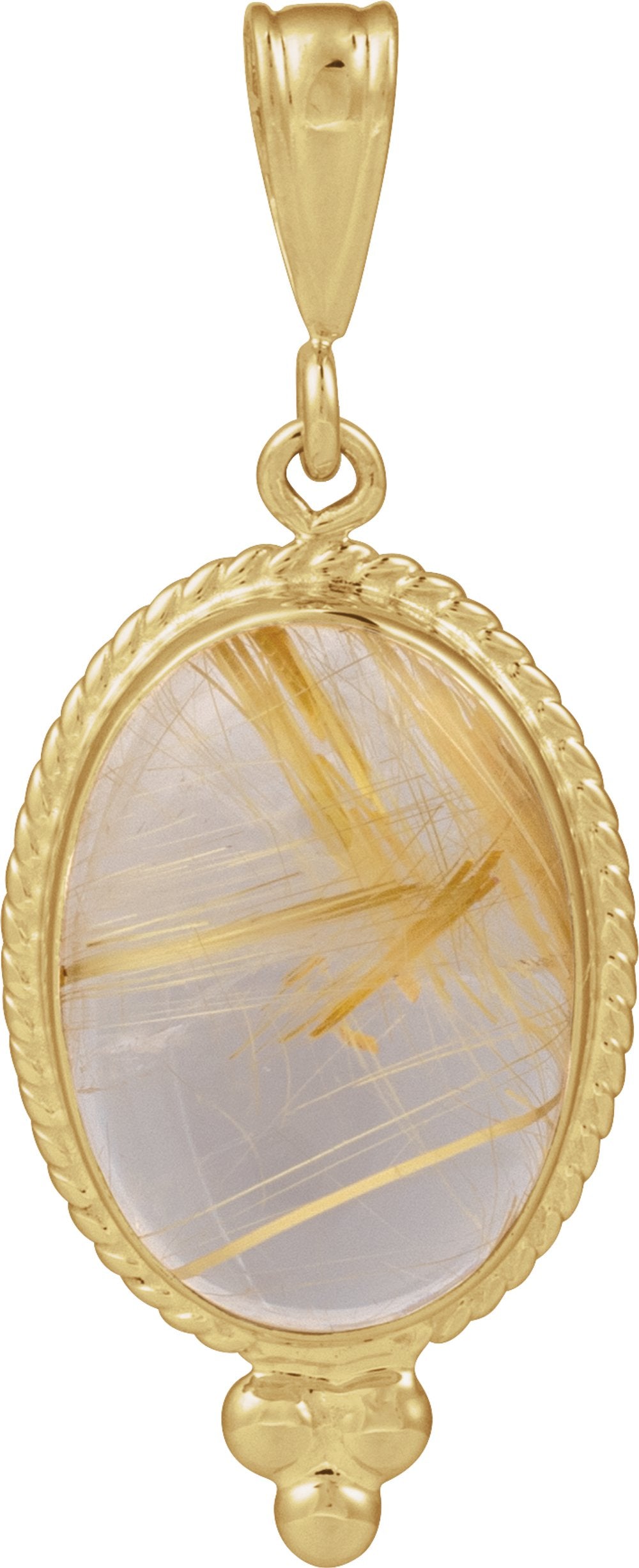 14K Yellow Natural Rutilated Quartz  Cabochon Pendant
