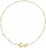 14K Yellow Gold 2 mm Adjustable White Enamel Bead 6-7" Chain