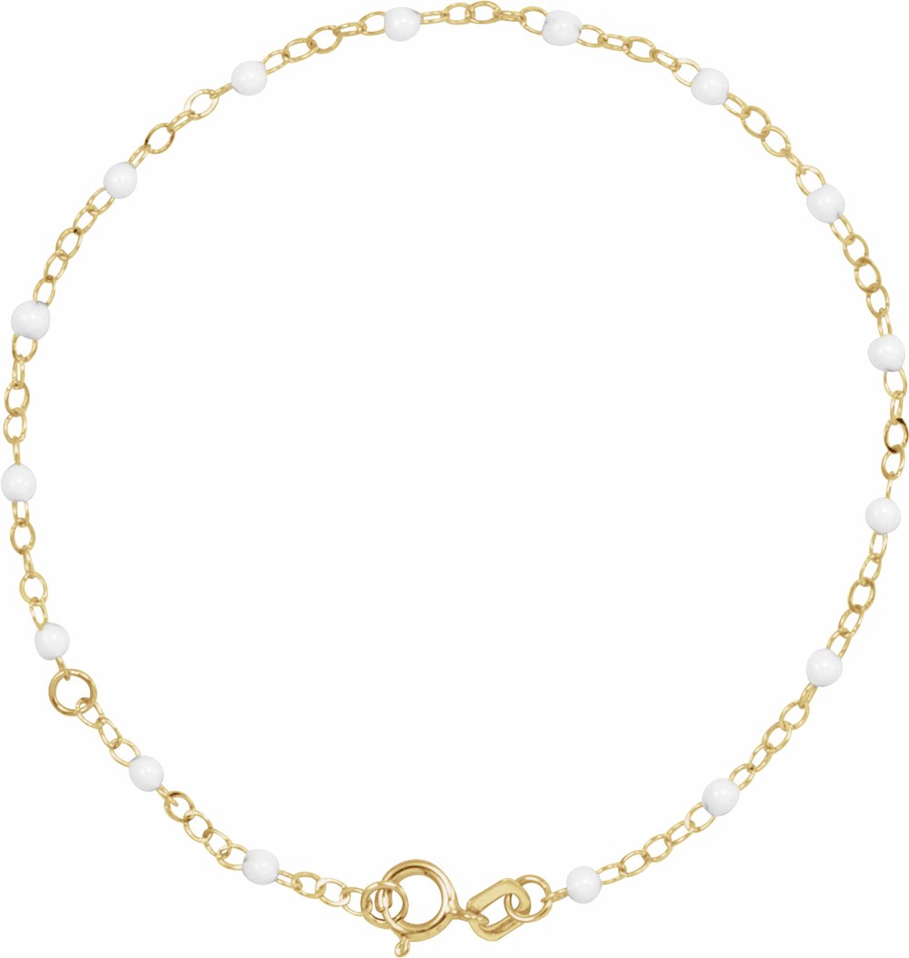 14K Yellow 2 mm Adjustable White Enamel Bead 6-7" Chain