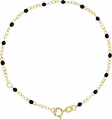 14K Yellow Gold 2 mm Adjustable Black Enamel Bead 6-7" Chain