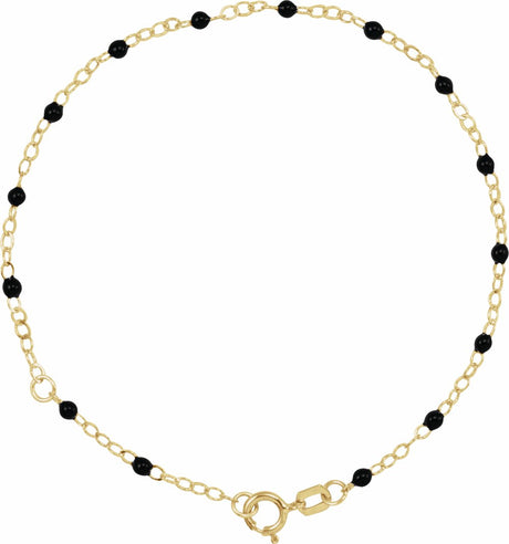14K Yellow Gold 2 mm Adjustable Black Enamel Bead 6-7" Chain