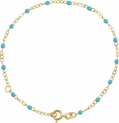 14K Yellow 2 mm Adjustable Turquoise Enamel Bead 6-7" Chain