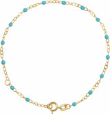 14K Yellow 2 mm Adjustable Turquoise Enamel Bead 6-7" Chain