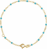 14K Yellow Gold 2 mm Adjustable Turquoise Enamel Bead 6-7" Chain