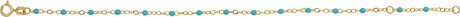 14K Yellow Gold 2 mm Adjustable Turquoise Enamel Bead 6-7" Chain