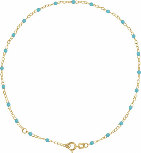 14K Yellow 2 mm Adjustable Turquoise Enamel Bead 9-10" Chain