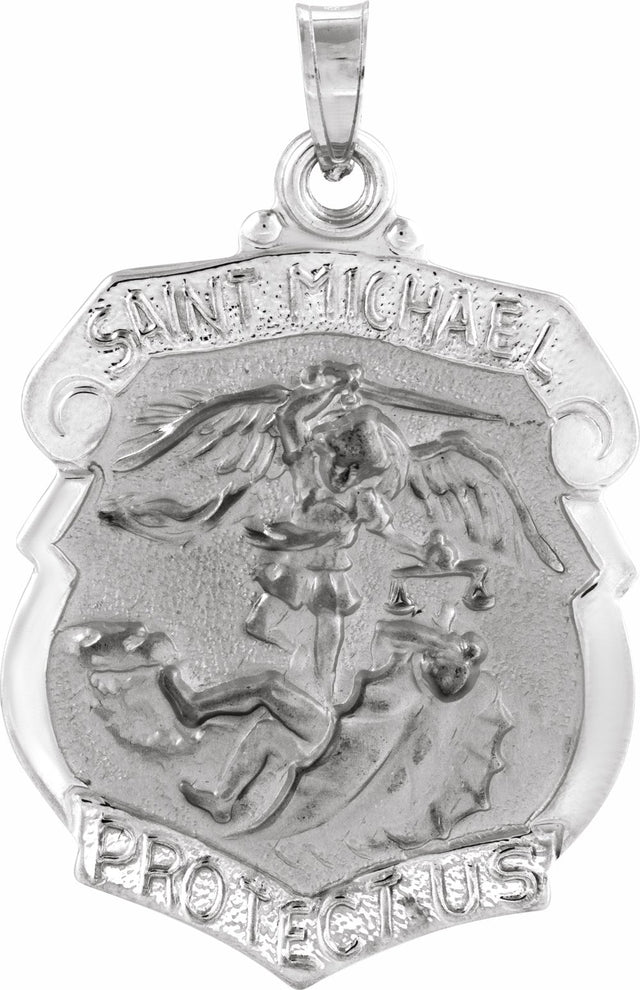 14K White Gold 25x21 mm St. Michael Medal 