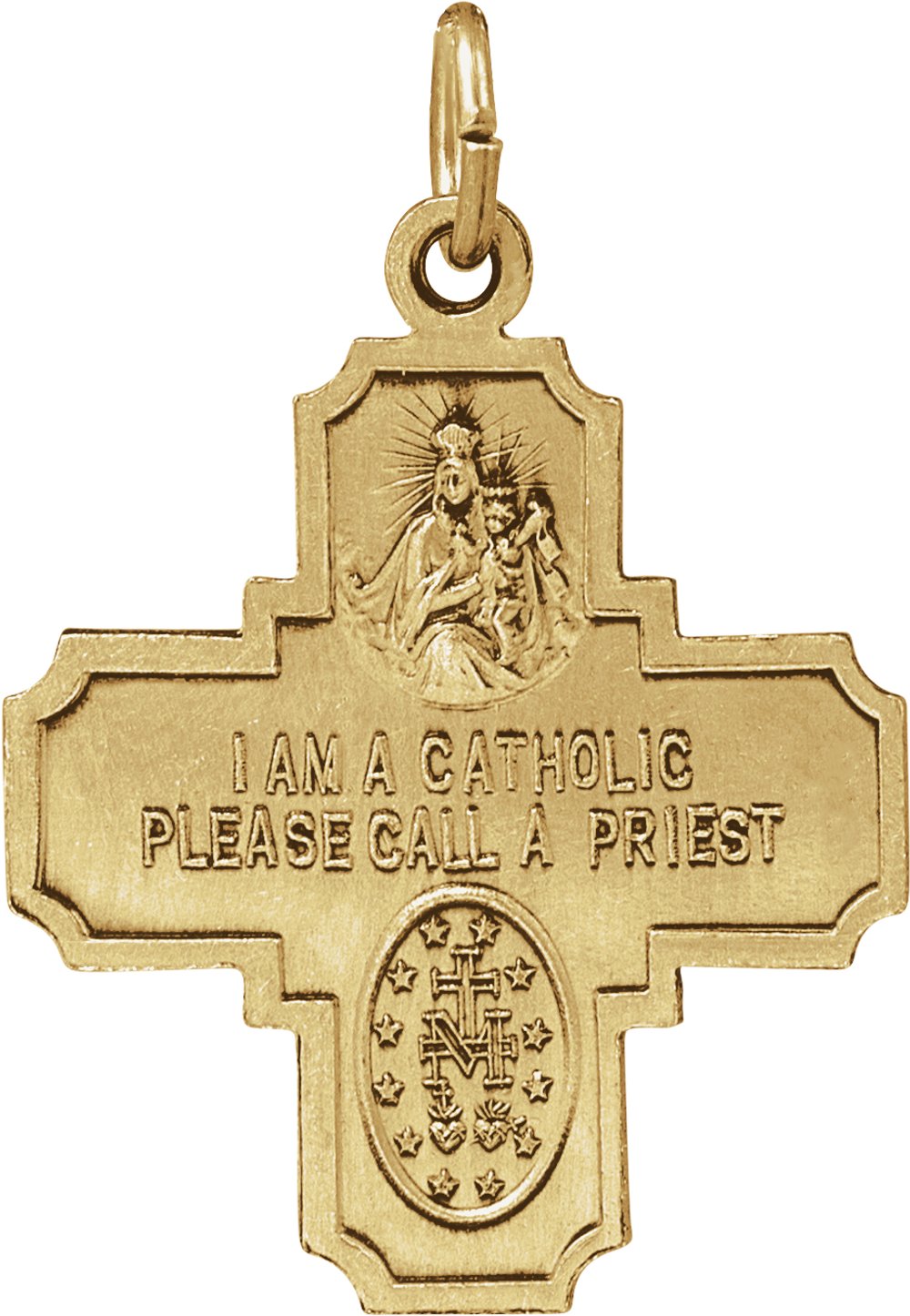 14K Yellow 25x24 mm Four-Way Cross Medal