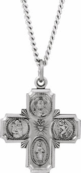 Sterling Silver 25x24 mm Four-Way Cross Medal 24" Necklace