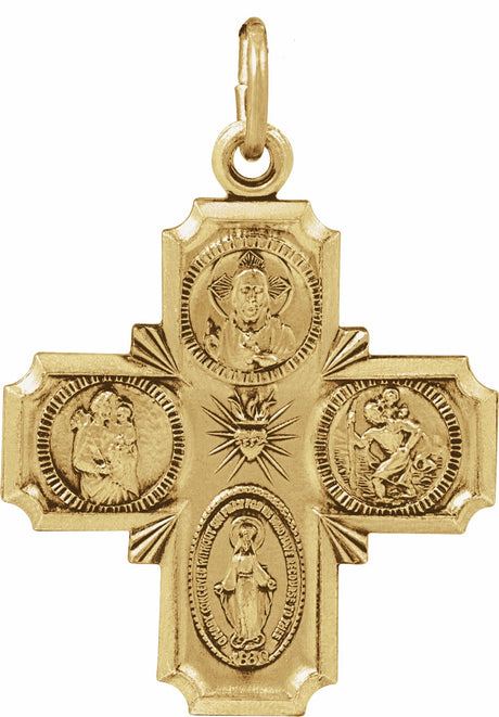 14K Yellow 25x24 mm Four-Way Cross Medal