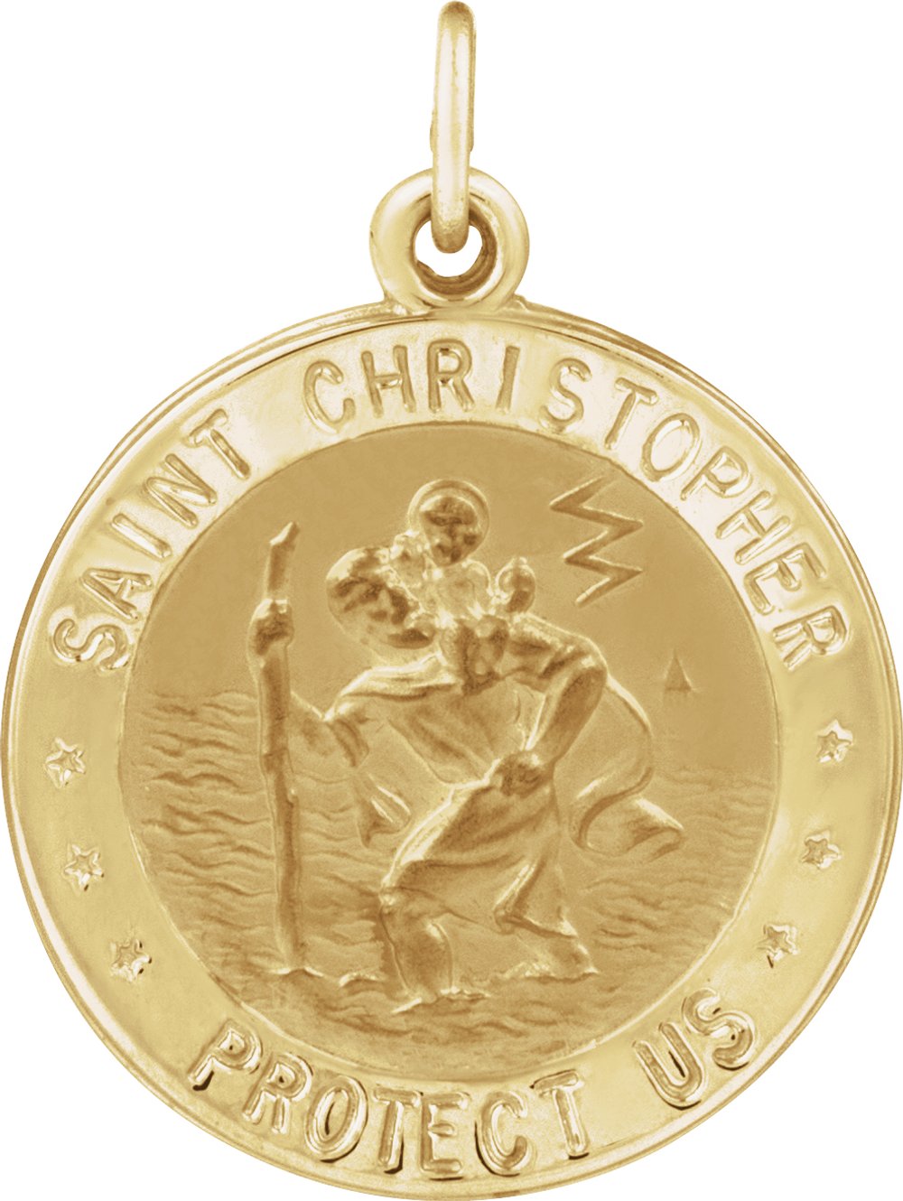 14K Yellow 18 mm Round St. Christopher Medal U.S. Navy Medal