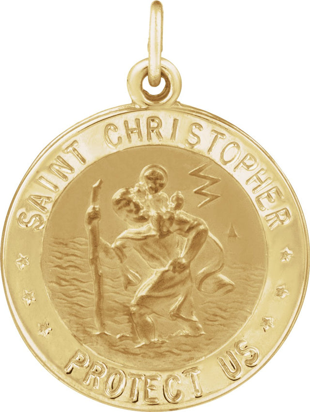 14K Yellow 18 mm Round St. Christopher Medal U.S. Navy Medal