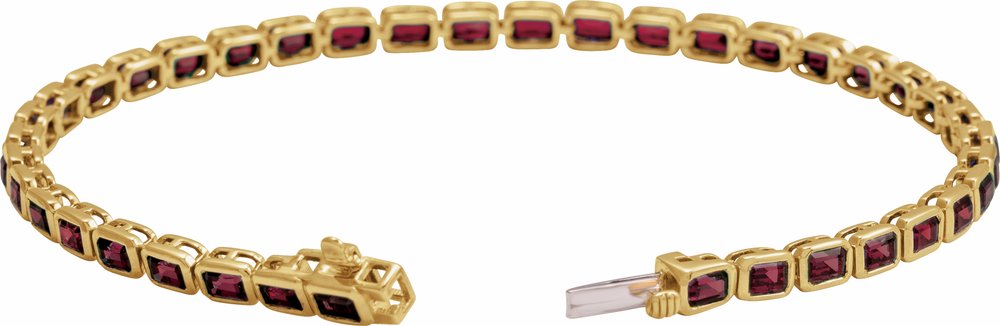 14K Yellow Gold Natural Mozambique Garnet Line 7" Bracelet