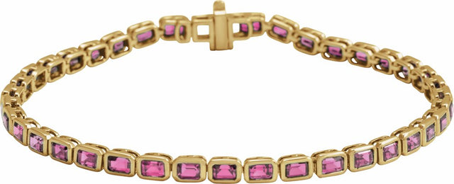 14K Yellow Gold Natural Pink Tourmaline Line 7" Bracelet