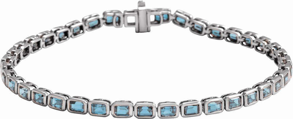 14K White Natural Sky Blue Topaz Line 7" Bracelet