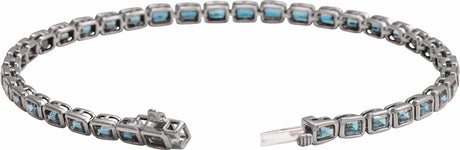 14K White Natural Sky Blue Topaz Line 7" Bracelet