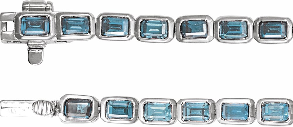 14K White Natural Sky Blue Topaz Line 7" Bracelet