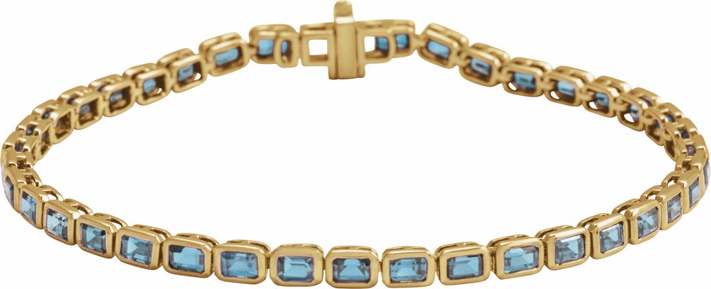 14K Yellow Natural Sky Blue Topaz Line 7" Bracelet