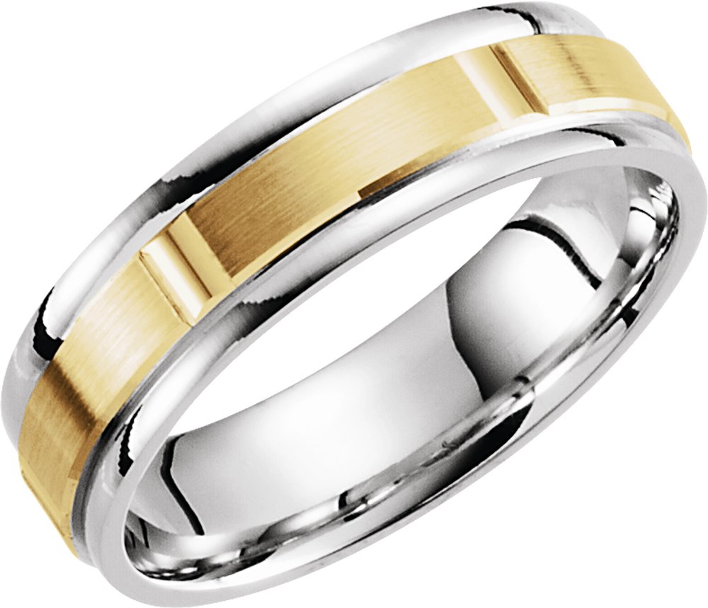 14K White/Yellow 6 mm Grooved Comfort-Fit Flat Band Size 7