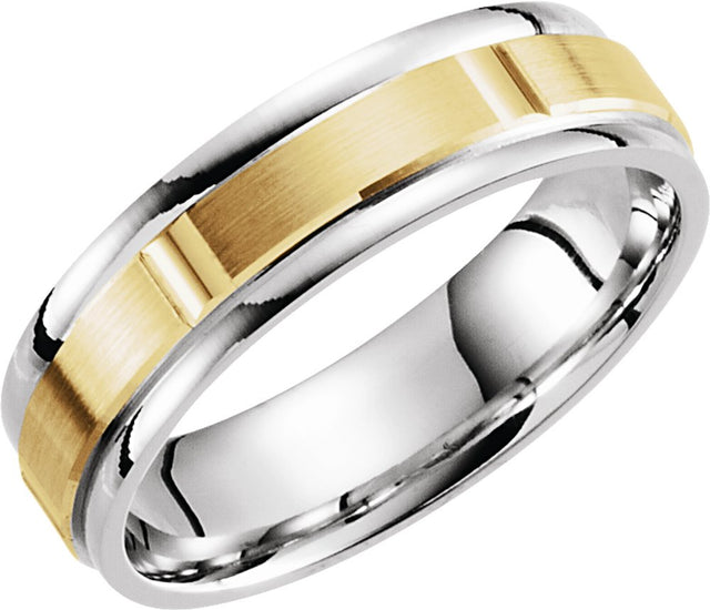 14K White/Yellow 6 mm Grooved Comfort-Fit Flat Band Size 7