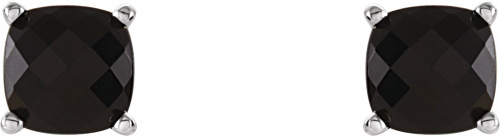 14K White Gold 6x6 mm Cushion Natural Black Onyx Earrings