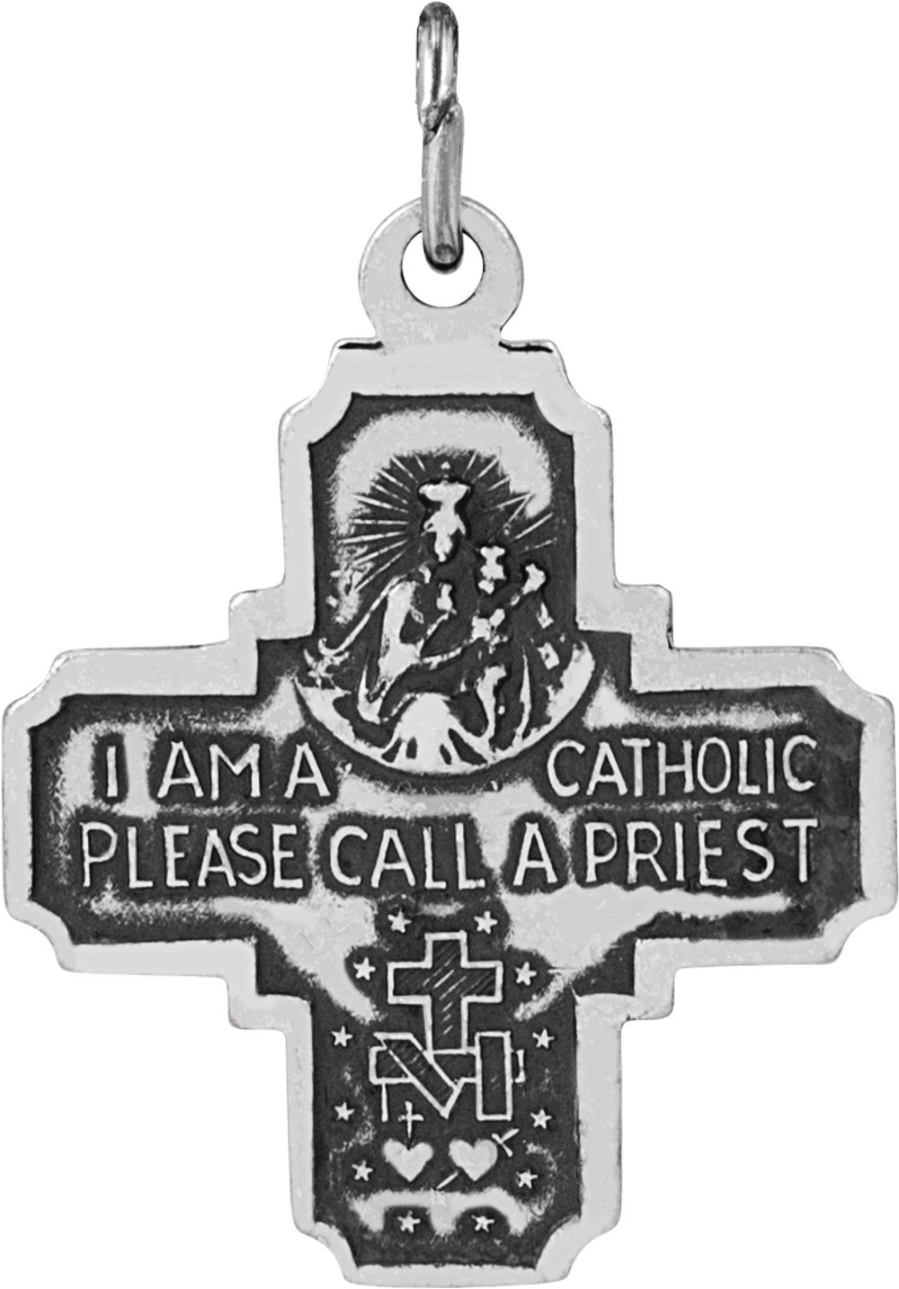 14K White 18x18 mm Four-Way Cross Medal