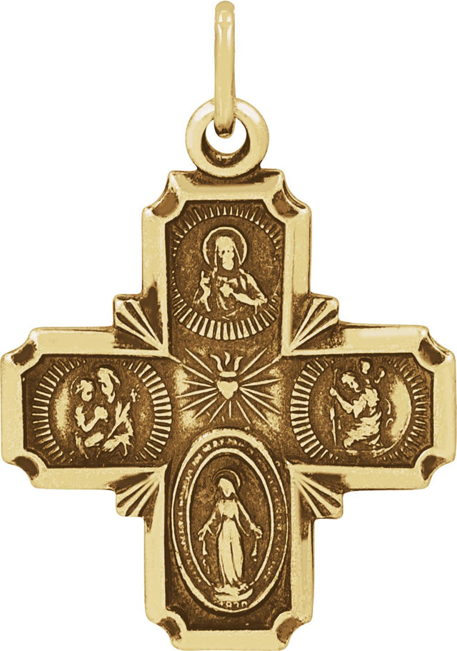 14K Yellow 18x18 mm Four-Way Cross Medal