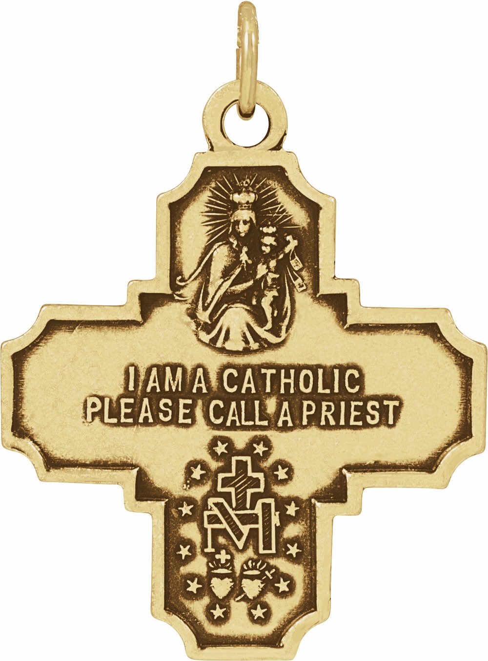 14K Yellow 30x29 mm Four-Way Cross Medal